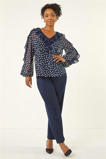 Petite Spot Print Frill Top 20236660