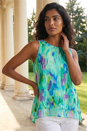 Green Blurred Double Layered Vest Top