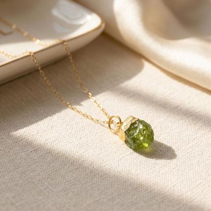 Metallic Raw Peridot August Birthstone Gold Plated Necklace