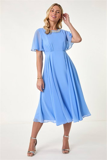 Petite Trim Neck Short Sleeve Dress 14682009