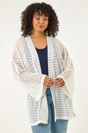White Curve Open Knit Cardigan