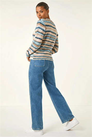 Blue Stripe Buttoned Cable Knit Cardigan
