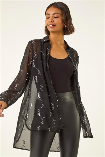 Black Spot Foil Print Longline Shirt