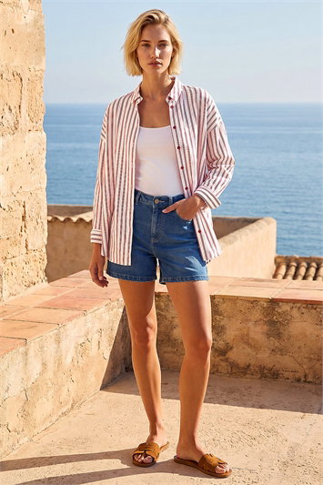 Stripe Print Button Up Blouse 10222478