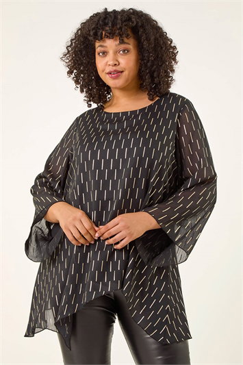 Black Curve Chiffon Overlay Foil Top