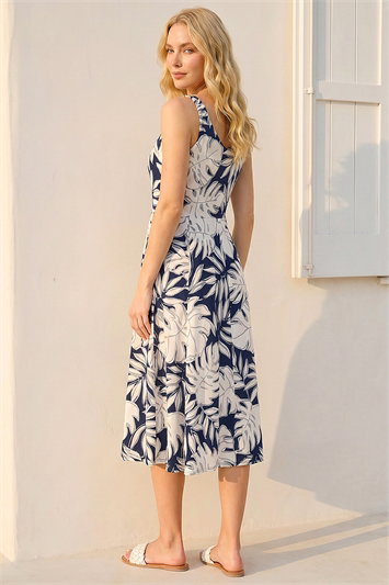 Palm Leaf Print Midi Dress 14849938
