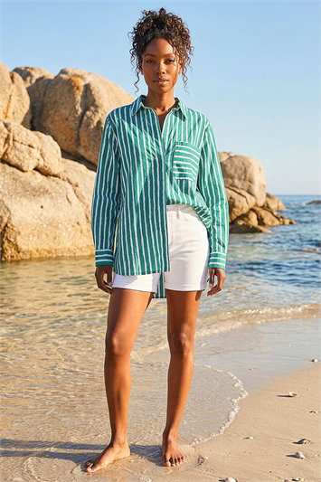 Stripe Print Buttoned Shirt 10138634