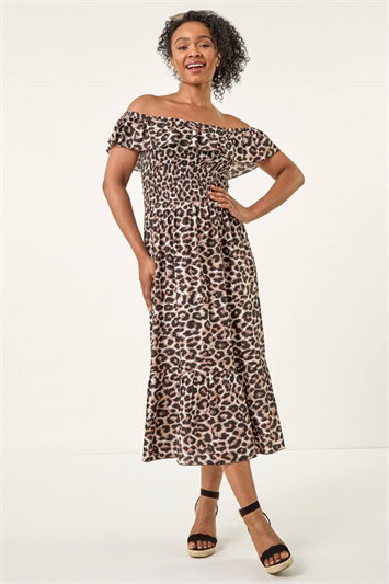 Petite Animal Print Bardot Midi Dress 14760206