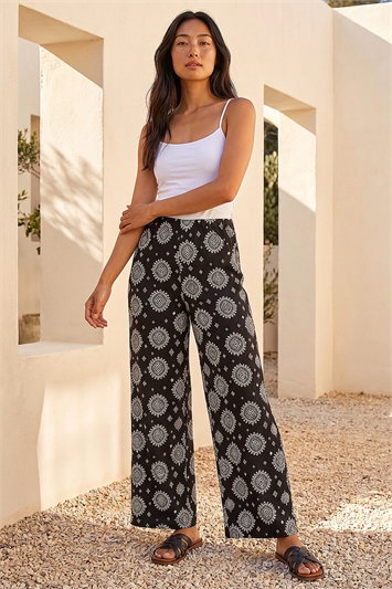 Black Petite Printed Texture Stretch Trouser
