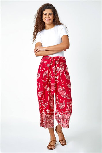 Paisley Print Wide Leg Cropped Trousers 18053378