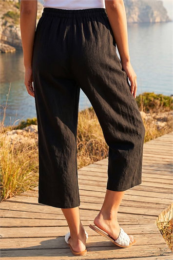 Petite Linen Blend Wide Cropped Trousers 18054408