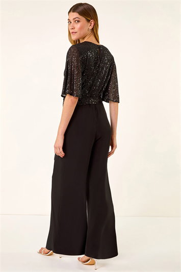 Sequin Flutter Sleeve Stretch Jumpsuit 14760508