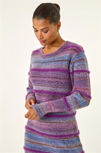 Purple Stripe Knit Jumper Dress