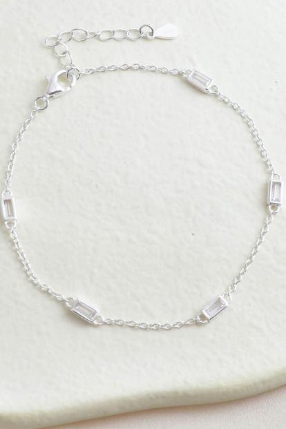Metallic Sterling Silver Baguette Cz Bracelet