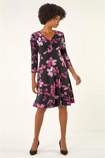 Floral Print Gathered Stretch Midi Dress 14763151