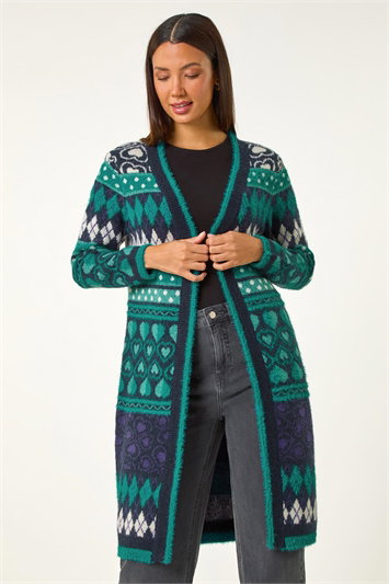 Blue Fairisle Heart Pattern Cardigan