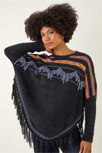Black Jacquard Tassel Knit Jumper