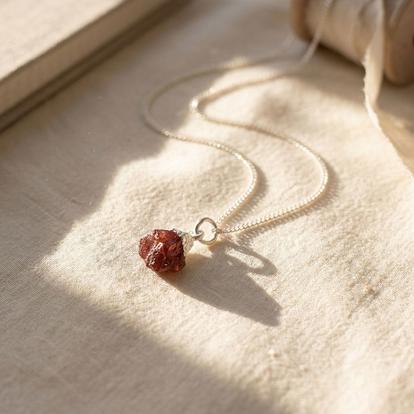 Metallic Raw Pink Tourmaline October Birthstone Silver Necklace