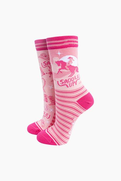 Pink Saddle Up Horse Combed Cotton Odd Socks
