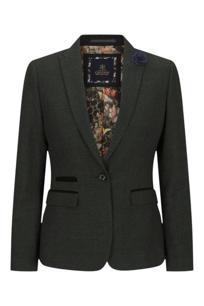 Green Women's Tweed Green Check Blazer Wool Jacket