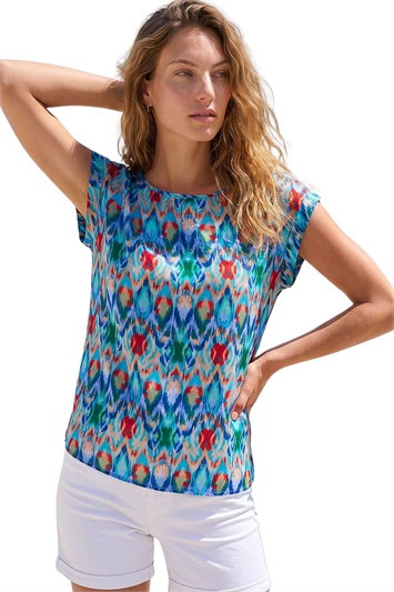 Blue Abstract Print Shell Top