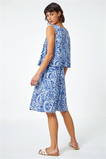 Sleeveless Paisley Print Overlay Dress 14361609