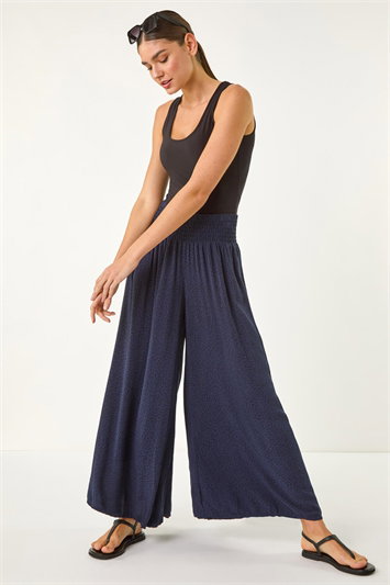 Blue Relaxed Animal Print Wide Leg Trouser