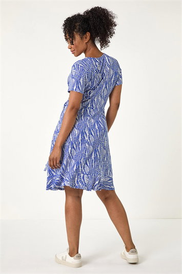 Petite Abstract Print Wrap Frill Dress 14649909