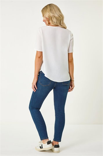 Petite V-Neck Button Up Blouse 10141294