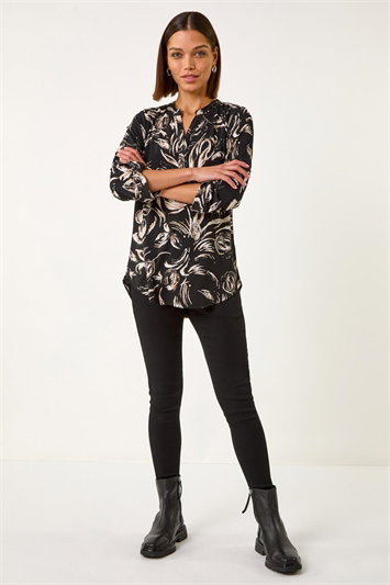 Abstract Print Shoulder Pleat Shirt 19373788