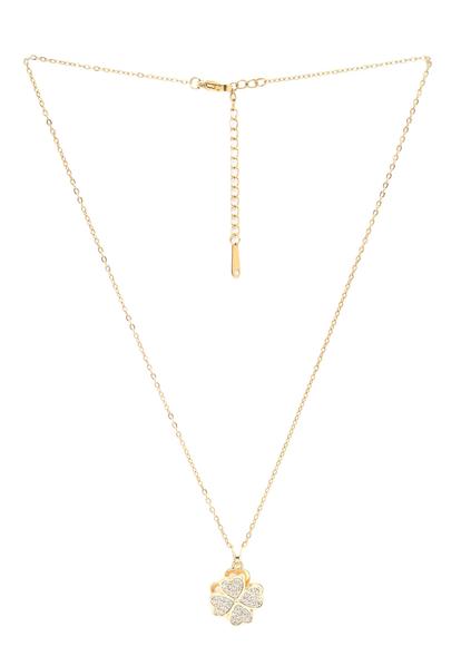 Metallic Golden Clover Sparkle Floral Pendant.