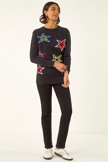 Black Star Crew Neck Knit Jumper