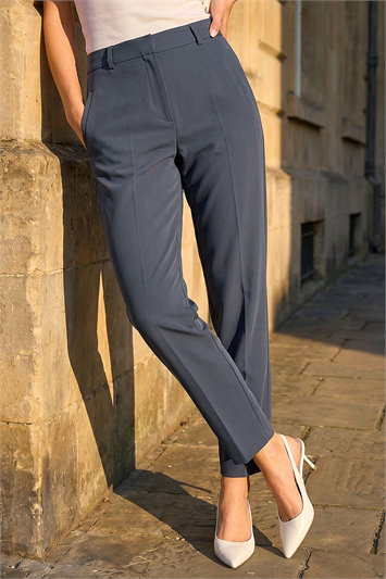 Grey Short Straight Leg Stretch Trouser