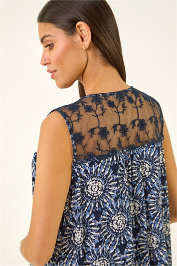 Blue Tie Dye Lace Detail Vest