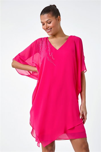Embellished Cold Shoulder Overlay Dress 14376017