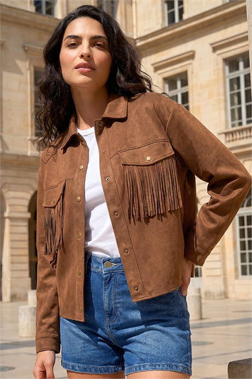 Brown Faux Suede Tassel Jacket