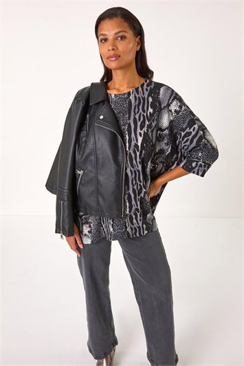Black Animal Print Tunic Top