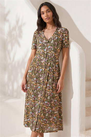 Floral Print Button Midi Dress 14843534