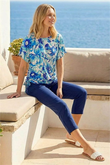 Abstract Ruched Side Stretch Top 19409009