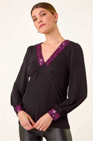Pink Shimmer Sequin V-Neck Top