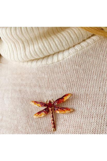 Red Dragonfly Brooch In Enamel With Crystal