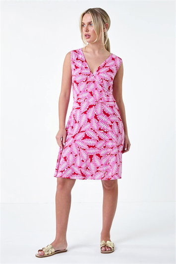 Petite Leaf Print Stretch Wrap Dress 14593232