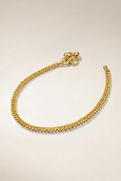 Metallic Slim Golden Brass Cuban Braided Chain Minimalist Slim Foot Payal Anklet