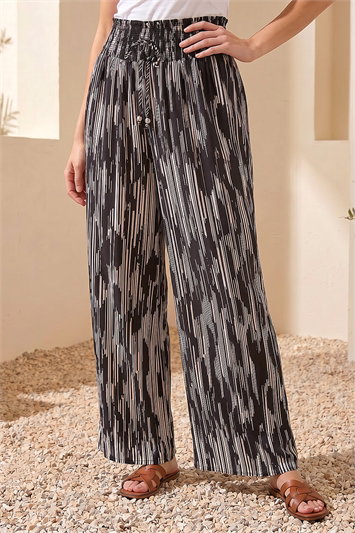 Abstract Stretch Shirrred Wide Leg Trousers 18062908