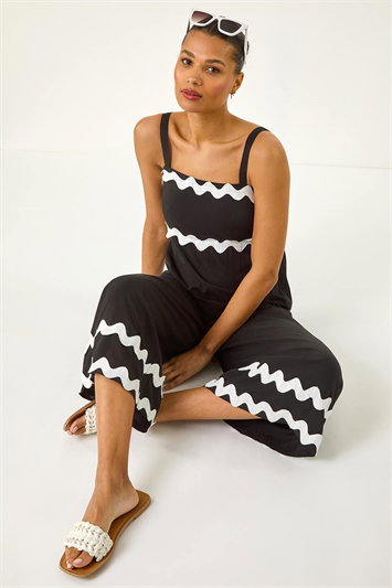 Black Ric Rac Strap Detail Jumpsuit