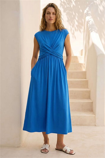 Crossover Front Stretch Midi Dress 14857809