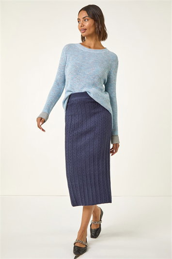 Cable Knit Midi Pencil Skirt 17065829