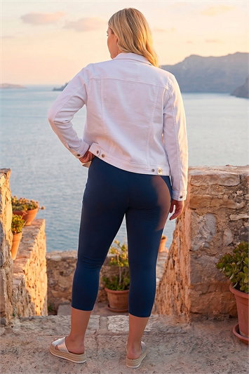 Curve Plain Elastic Waist Cropped Leggings 18026360