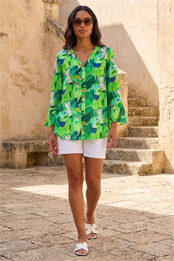 Abstract Print Flared Blouse 10144534
