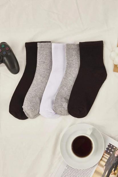Multi 5 Pack Cotton Knit Crew Socks